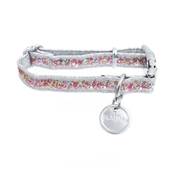 Packed Party Fashion Throw Confetti  Glitter Silver Dog Cat Pet Collar Size XS - Picture 2 of 12